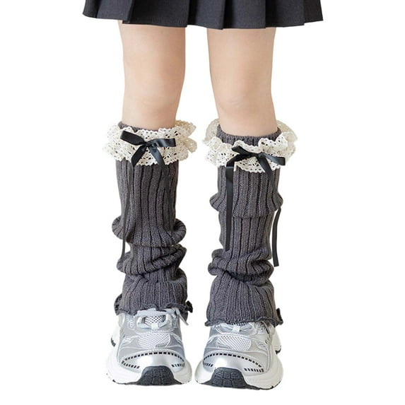 Dongfang Kids Socks Toddler Girls Ribbed Knit Lace Trim Plain Knee-High Socks Daily Wear Fashion Cute Footwear Stockings