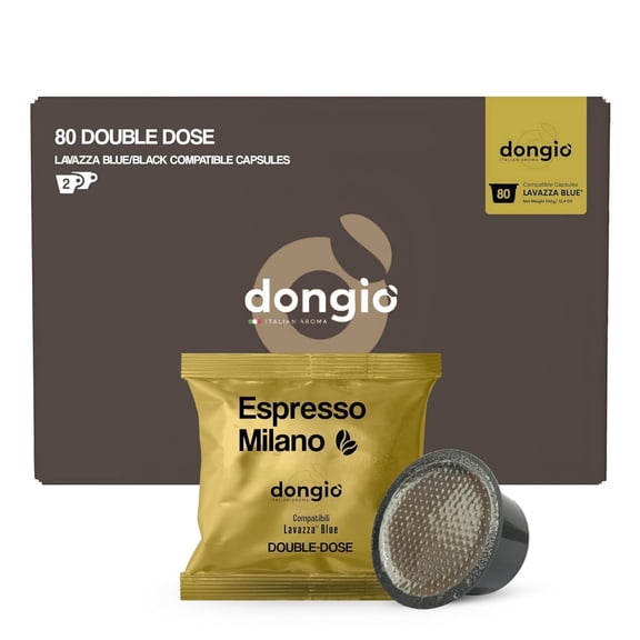 Dongio Caffe Espresso Milano Compatible with Lavazza Blue, Medium-Light Roast Double-Dose Espresso Capsules, 80 Count