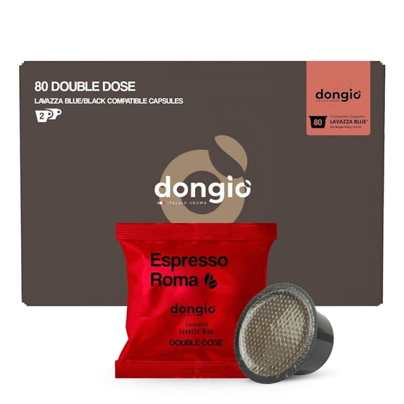 Dongio Caffe Espresso Roma Compatible with Lavazza Blue, Medium-Dark Roast Double-Dose Espresso Capsules, 80 Count