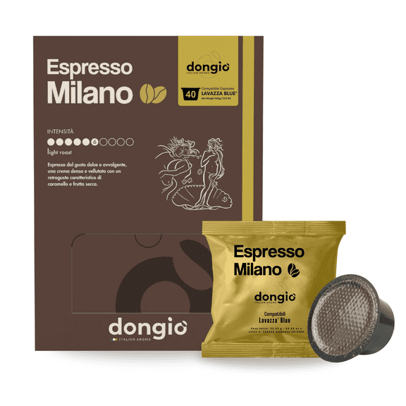 Dongio Caffe Espresso Milano Compatible with Lavazza Blue, Medium-Light Roast Espresso Capsules, 40 Count