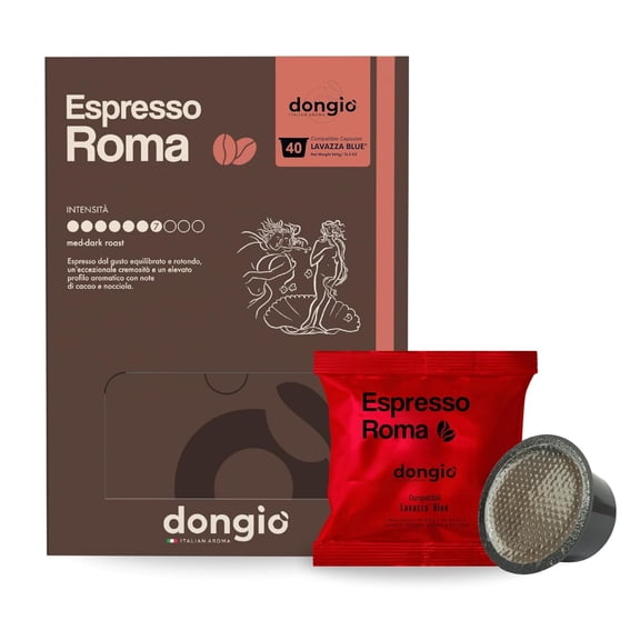 Dongio Caffe Espresso Roma Compatible with Lavazza Blue, Medium-Dark Roast Espresso Capsules, 40 Count