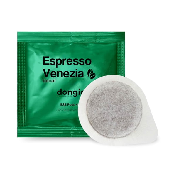 Dongio Caffe Espresso Venezia Decaf  ESE 44mm Espresso Pods, Dark Roast, 150 Count