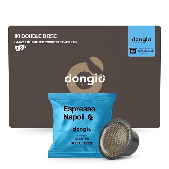 Dongio Caffe Espresso Napoli – Compatible with Lavazza Blue, Dark Roast Double-Dose Espresso Capsules, 80 Count
