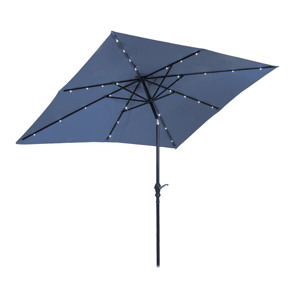 Donglin 8' Blue Octagon Market, Tilting and Lighted Patio Umbrella