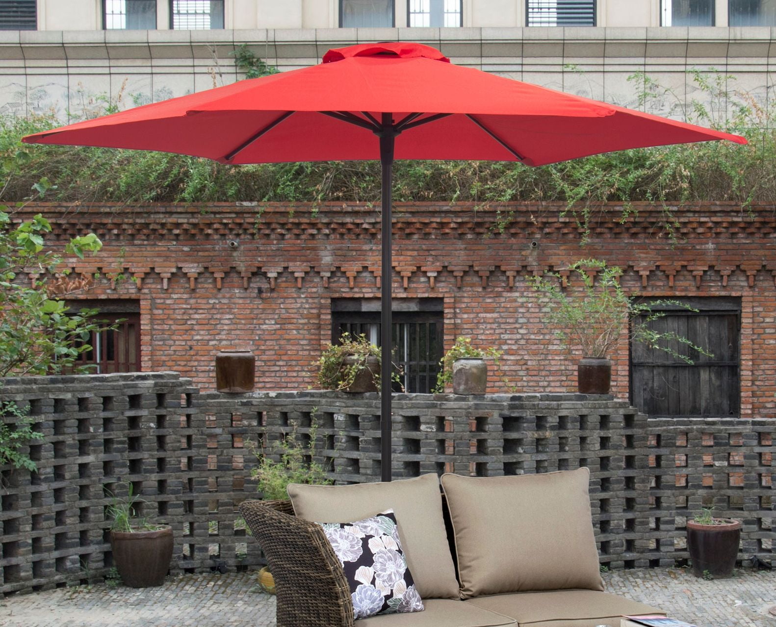 Donglin 87" Red Market Patio Umbrella, UV Resistant