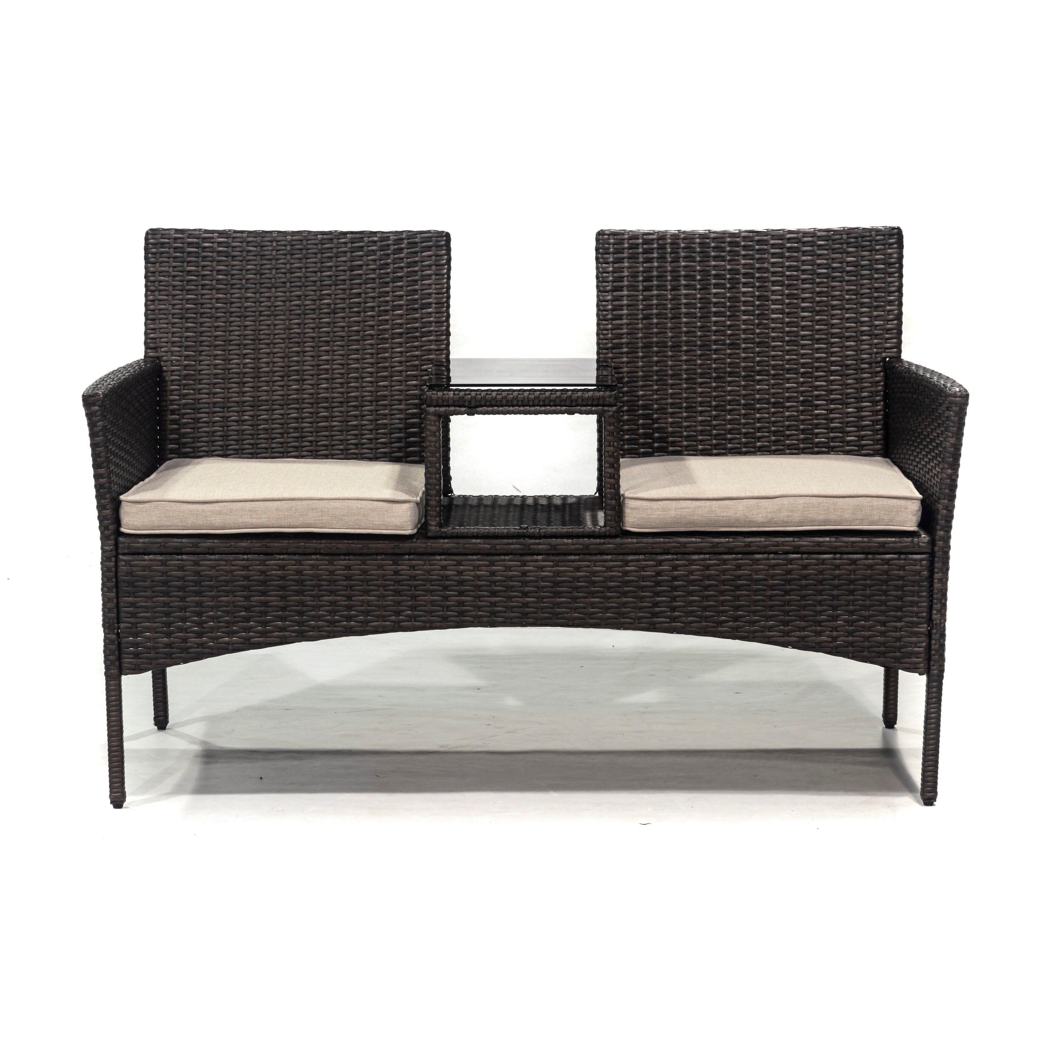 Donglin Furniture Adreanne Wicker Tete-a-Tete Outdoor Patio Bench