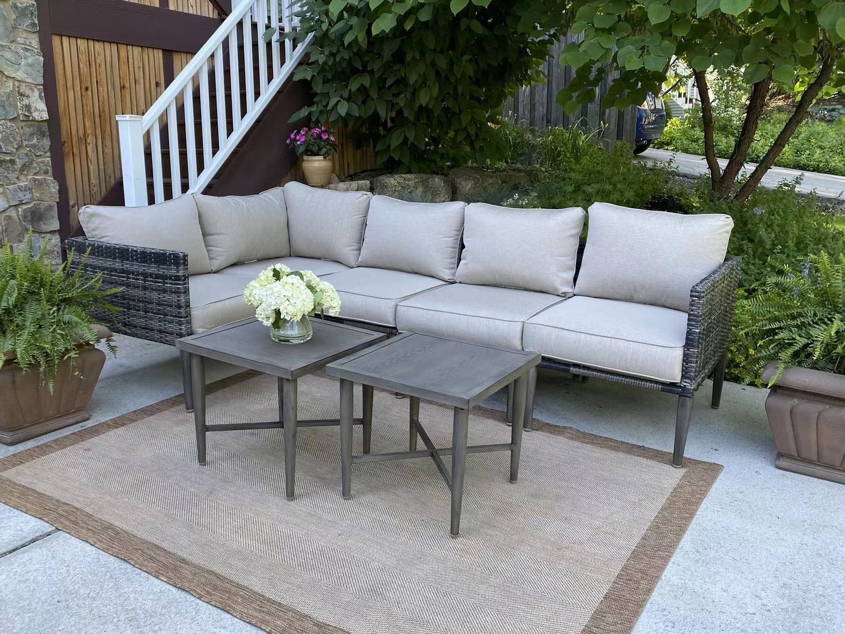 Donglin Outdoor Patio Furniture Sutton Creek 7-Piece Steel Sectional Sofa PE Wicker Rattan Set,Gray