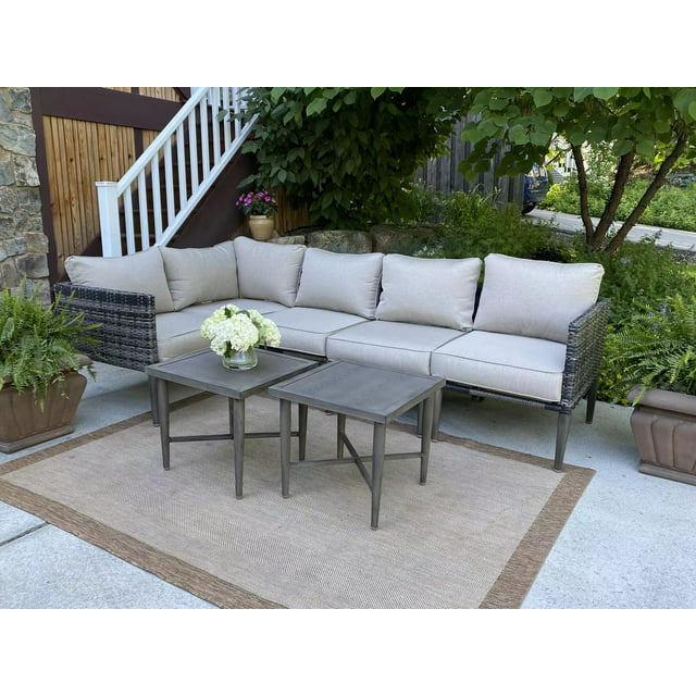 Donglin Outdoor Patio Furniture Sutton Creek 7-Piece Steel Sectional Sofa PE Wicker Rattan Set,Gray