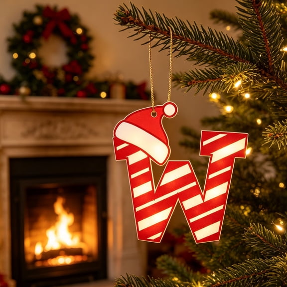 Dongrens Christmas Decorations - Candy Stripe Letter Christmas Ornament, Personalized Alphabet Pendant for Xmas Tree Mantel Decor (W)