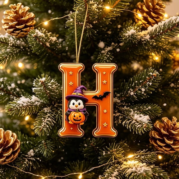 Dongrens Halloween Decorations - Letter Ornament with Hanging String, Personalized Alphabet Pendant (H)