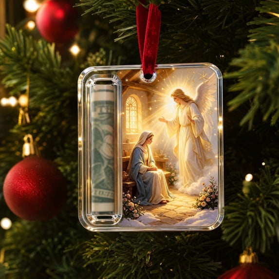Dongrens Nativity Scene Christmas Money Holder Ornament, Clear Acrylic Cash Hanging Pendant for Xmas Tree