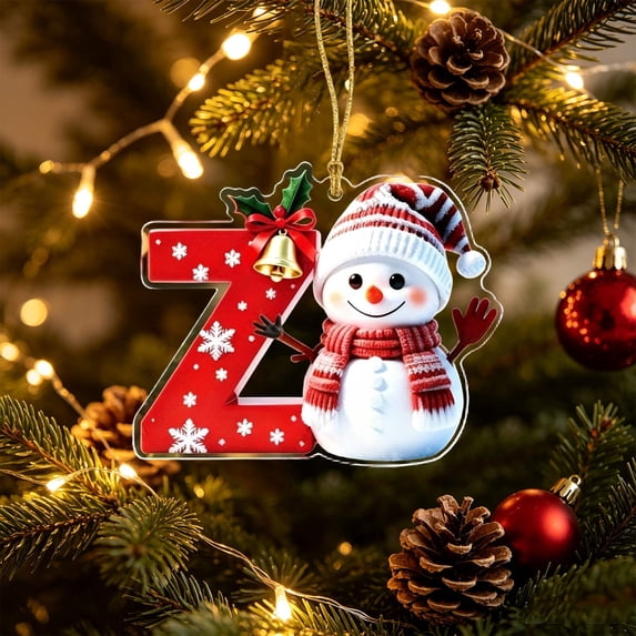 Dongrens Snowman Christmas Ornaments, Cute Flat Christmas Tree Letter Decoration, Z