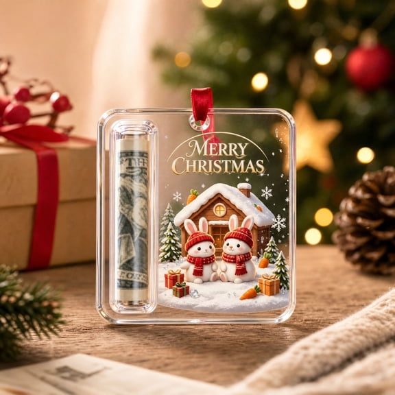 Dongrens Winter Animal Print Money Holder Ornament, Christmas Transparent Cash Hanging Decor