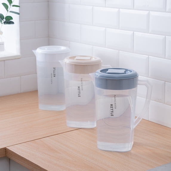 Dongrere 1.3L Plastic Water Pitcher with Lid, Clear Pitcher, Cold Drink Dispenser for Family Fridge Picnic Use, Khaki