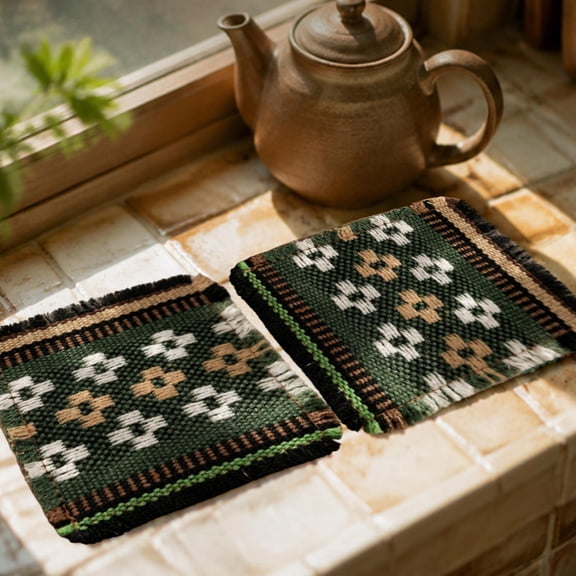 Dongrere 1 Pc Boho Fabric Coaster, Heat Resistant Mug Pad, Farmhouse Cup Mat Pad for Home Kitchen Office Table Kitchen Dining Decor, 4.3x4.3 Inch, B