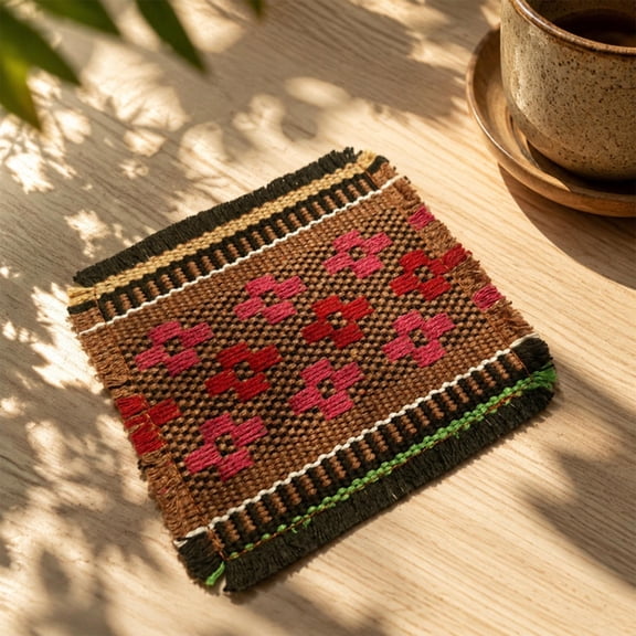Dongrere 1 Pc Boho Fabric Coaster, Heat Resistant Mug Pad, Farmhouse Cup Mat Pad for Home Kitchen Office Table Kitchen Dining Decor, 4.3x4.3 Inch, D