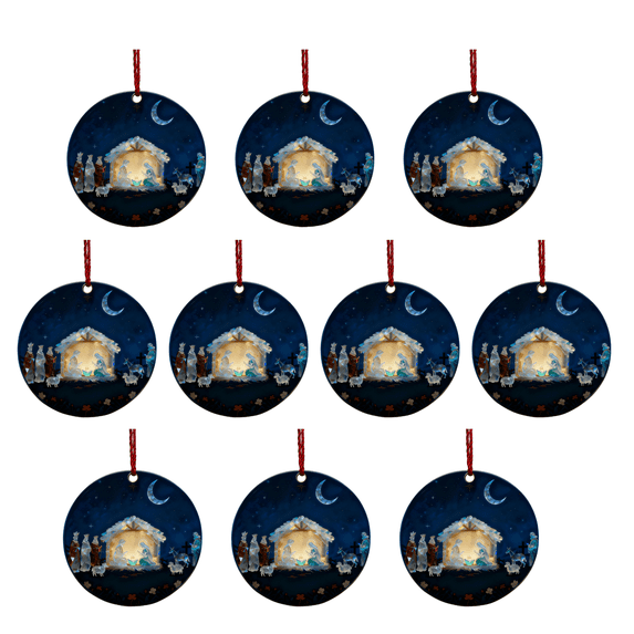Dongrere 10 Pcs Nativity Night Ornaments Round 2D Acrylic Hanging Ornaments for Xmas Tree Holiday Decor, Gift for Women Men, 3.14 Inch