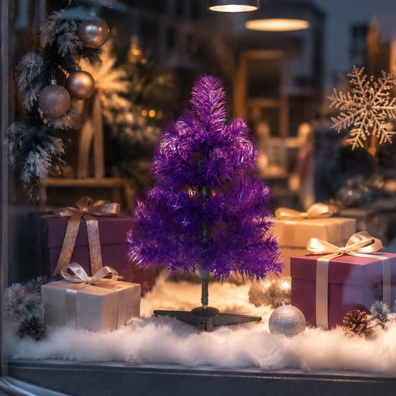 Dongrere 11.8 Inch Small Tabletop Christmas Tree Artificial Tinsel Pine Tree for Shelf Mantel Window Indoor Decor