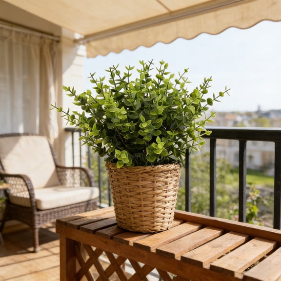 Dongrere 12 Pcs Artificial Eucalyptus Stems, Fake Boxwood Greenery Bushes for Indoor Outdoor Home Decor, 9.8x11.8 Inch