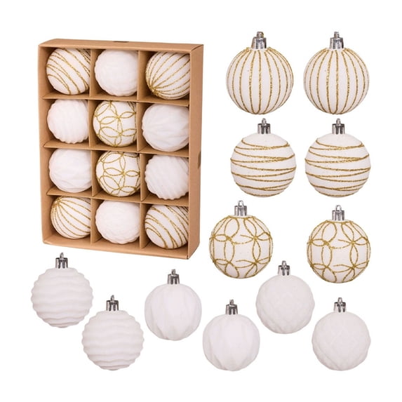 Dongrere 12 Pcs Flocked Christmas Ball Ornaments, Hanging Baubles Set for Xmas Tree Wreath Holiday Party Decor, White
