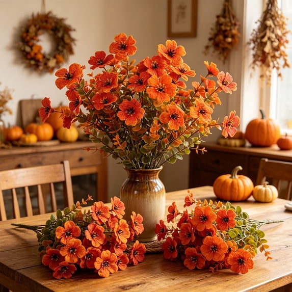 Dongrere 2 Pcs Fall Artificial Wildflower Bundles, Fake Flower Stems, Autumn Floral Bouquets for Home Porch Thanksgiving Vase Decor, C