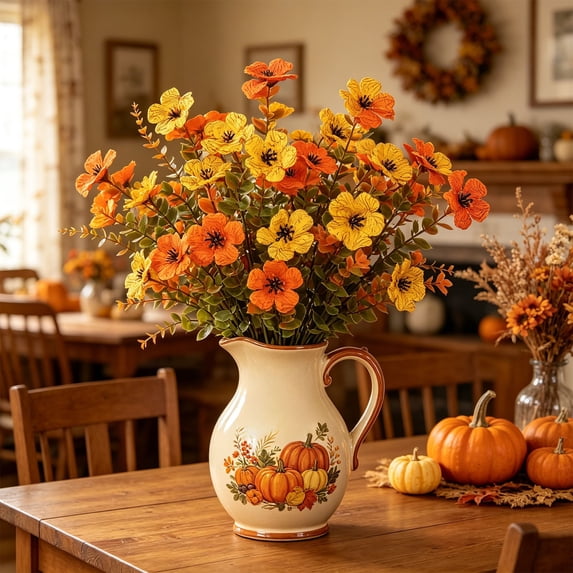 Dongrere 2 Pcs Fall Artificial Wildflower Bundles, Fake Flower Stems, Autumn Floral Bouquets for Home Porch Thanksgiving Vase Decor, D
