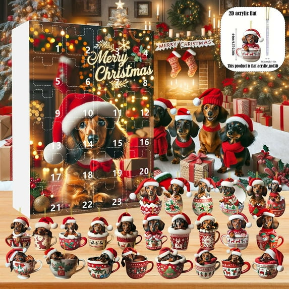 Dongrere 24-Day Dachshund Advent Calendar with Christmas Tree Ornaments - Festive Countdown Decor for Dog Lovers, Holiday Gift Idea
