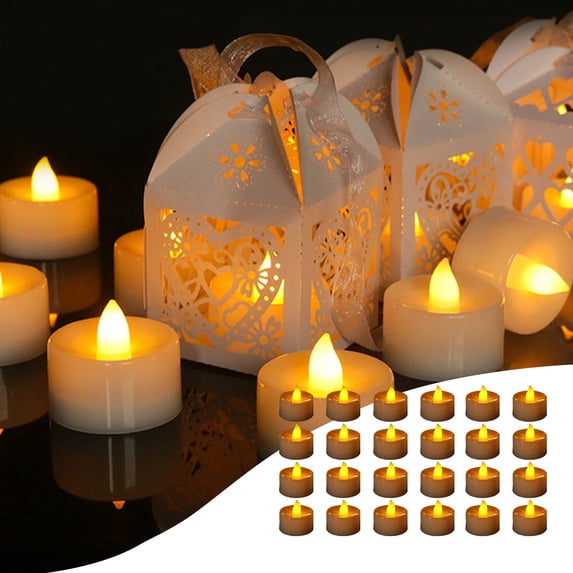 Dongrere 24 Pcs Flameless LED Tealight Candles, Fake Mini Candle Lights for Halloween Wedding Fall Party Mantel Table Decor, 1.4x1.2 Inch, C
