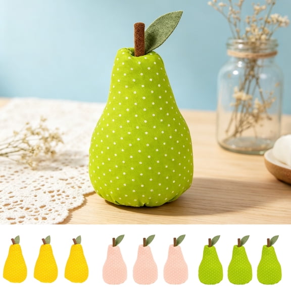 Dongrere 3 Pcs Polka Dot Fabric Pear Decor, Artificial Cloth Pears, Decorative Faux Ornaments for Bedroom Farmhouse Tabletop Decor Gift, 3x5.5 Inch, Green