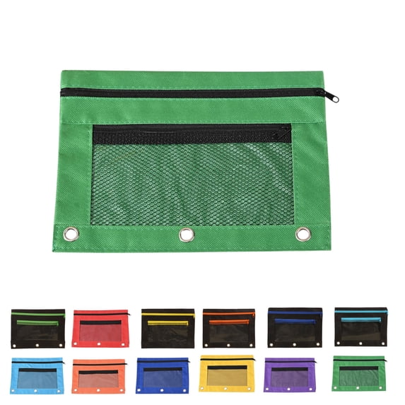 Dongrere 3 Ring Pencil Pouch, Zipper Pencil Case Pouch for Office, Travel, Daily Stationery Storage, 9.8x7.5 Inch, Green