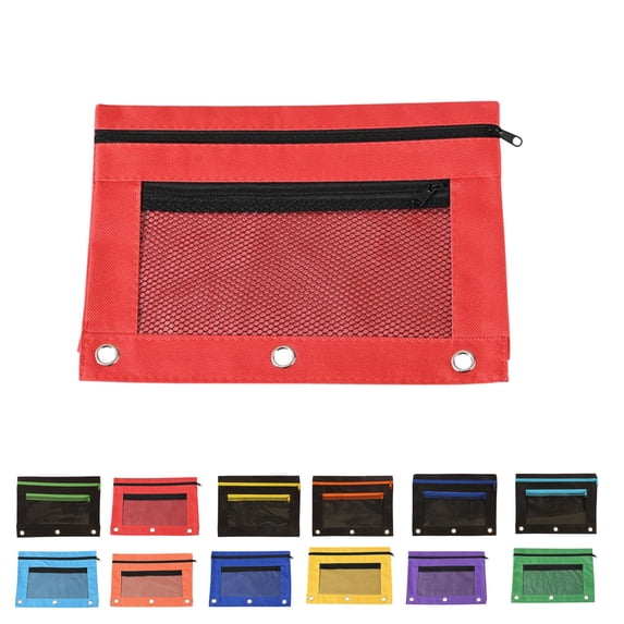 Dongrere 3 Ring Pencil Pouch, Zipper Pencil Case Pouch for Office, Travel, Daily Stationery Storage, 9.8x7.5 Inch, Red