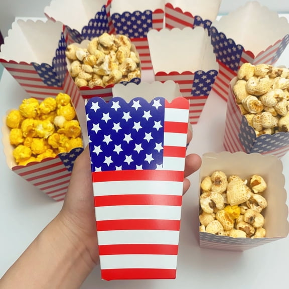 Dongrere 48 Pcs 4th of July Popcorn Boxes Patriotic American Flag Disposable Paper Snack Containers for Independence Day Party Supplies, 4.5 Inch