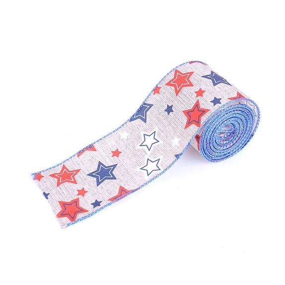 Dongrere 4th of July Ribbon Patriotic Wired Edge Ribbon American Flag Stars Stripes Ribbon for Party Gift Wrapping, 2.5x197 Inch