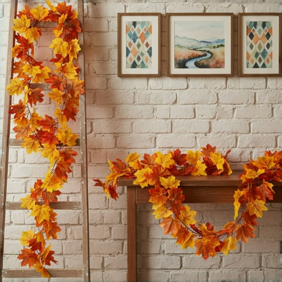Dongrere 6.5ft Orange Garland for Fall Decor Realistic Maple Leaf Vines for Doors, Walls & Windows - Fall Decoration for Home