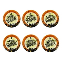 Dongrere 7-inch Halloween Plates 6Pcs Round Disposable Plates for Party, Orange Pumpkin Print