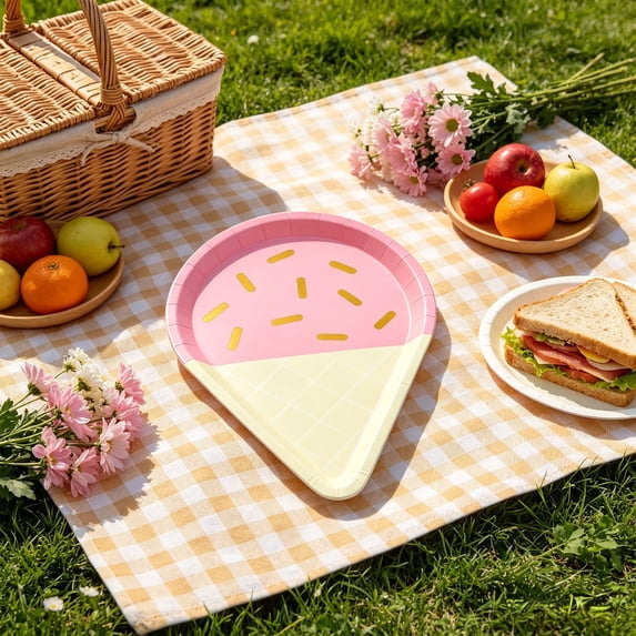 Dongrere 8 Pcs Disposable Paper Plates, Ice Cream Snack Plates, Triangle Paper Plates for Home Party Shower Wedding Supplies, 7x10 Inch, Pink