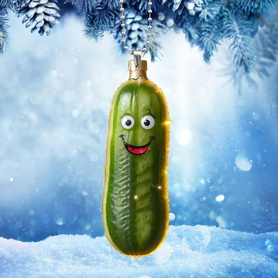 Dongrere Acrylic Christmas Pickle Ornament Flats Cartoon Cucumber Pendant for Christmas tree decorations