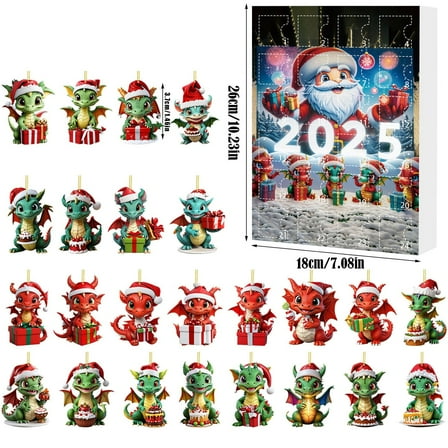 Dongrere Advent Calendar 2025 24-Day Christmas Gifts with Dolls & Tree Pendants Dinosaur Christmas Gift Box Set for Countdown