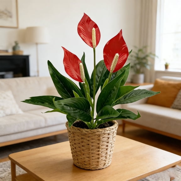 Dongrere Artificial Anthurium Flower Bouquet, Faux Tropical Flowers for Home Party Wedding Table Centerpiece Decor, 18 Inch