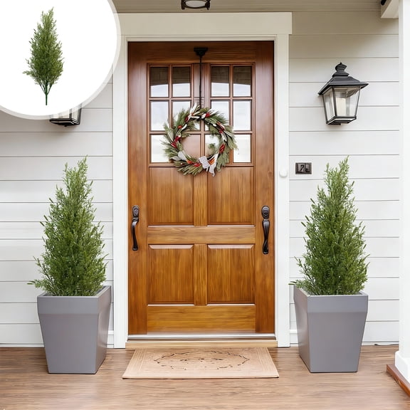 Dongrere Artificial Cedar Tree Spray, Fake Evergreen Greenery for Cemetery Vases, Patio Pots & Winter Walkway Decor, 17.7 Inch