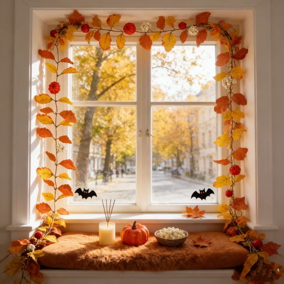 Dongrere Artificial Fall Leaf Garland with Pumpkin Berry, Autumn Thanksgiving Vine Decor for Halloween Party Home, 39 Inch