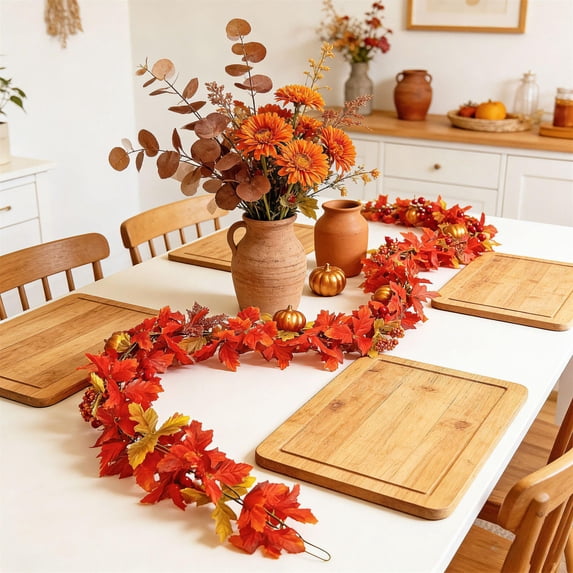 Dongrere Artificial Fall Pumpkin Garland Bendable Maple Leaf Berry Vine Thanksgiving Garland for Halloween Home Decor, 71 Inch