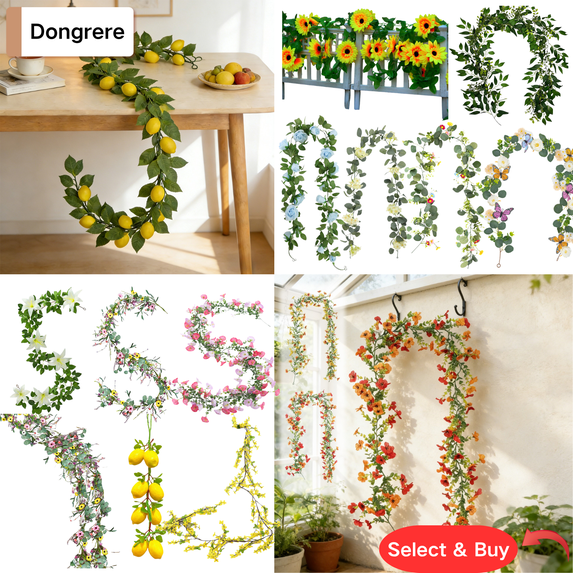 Dongrere Artificial Lemon Garland with Greenery Faux Thin Spring Summer Fruit Vine for Kitchen Home Wall Party Decor, 67 Inch