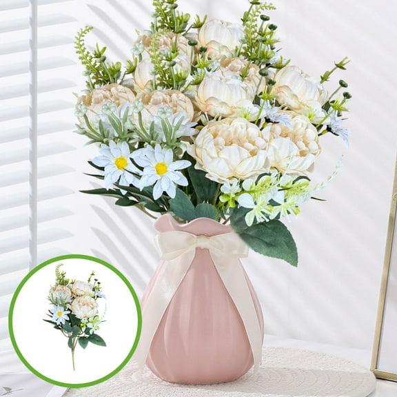 Dongrere Artificial Peony Flower Bouquet, Faux Greenery Floral, Fake Flower Bundle for Home Table Wedding Party Decor, 6