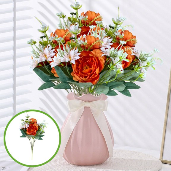 Dongrere Artificial Peony Flower Bouquet, Faux Greenery Floral, Fake Flower Bundle for Home Table Wedding Party Decor, 8