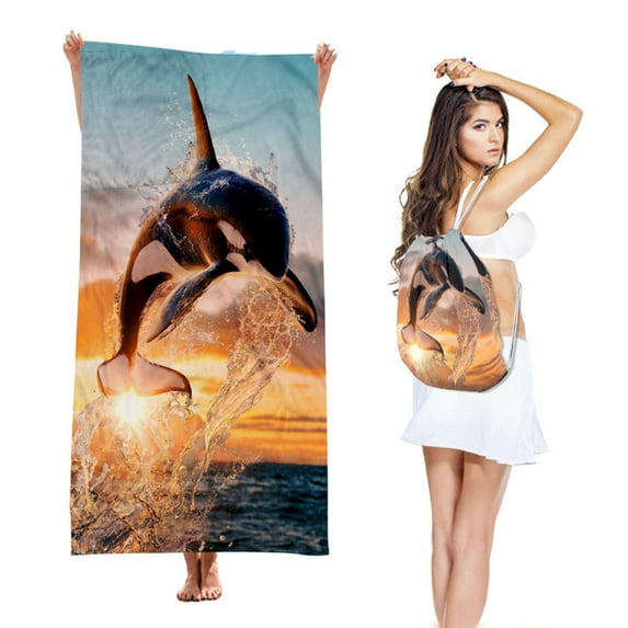 Dongrere Beach Backpack Bag and Beach Towel All-in-One Drawstring Beach Towel Bag