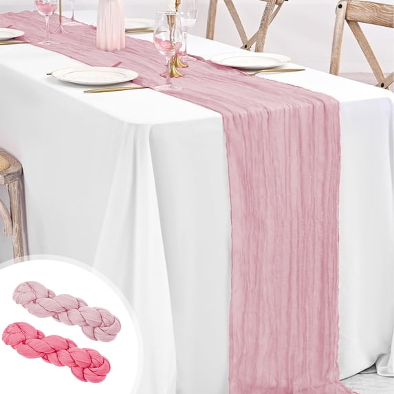 Dongrere Cheesecloth Table Runner Crinkled Gauze Table Runner Boho Table Runner for Wedding Shower Birthday Party Decor, 35.5x71 Inch, Pink