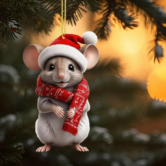 Dongrere Christmas Animals Ornament with Christmas Hat Planar Acrylic Christmas Ornament for Car Mirror & Tree