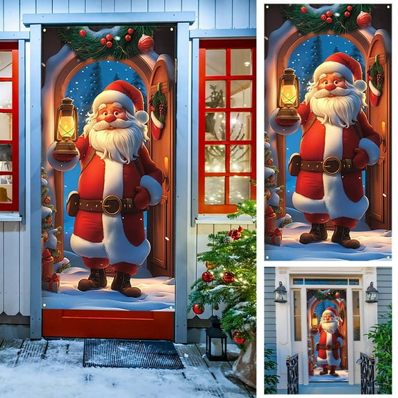 Dongrere Christmas Door Curtain for Porch Decor Waterproof Christmas Door Cover Backdrop for Home & Storefronts