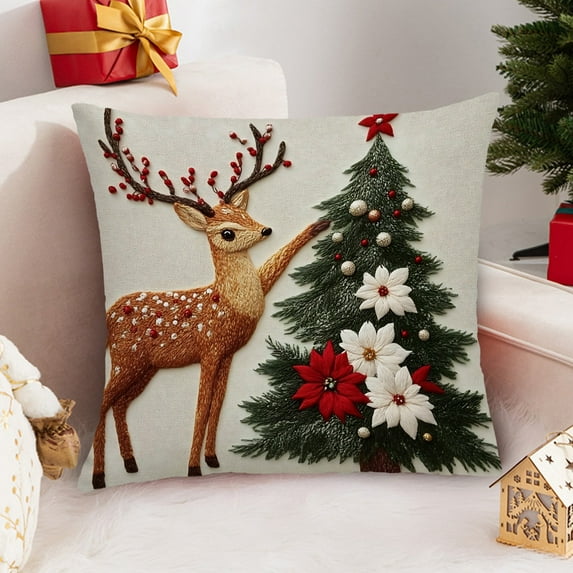 Dongrere Christmas Pillow Covers for Sofa & Couch - 18x18In Throw Pillow Covers for Winter Holiday Indoor Outdoor Home Red White Xams Decorations